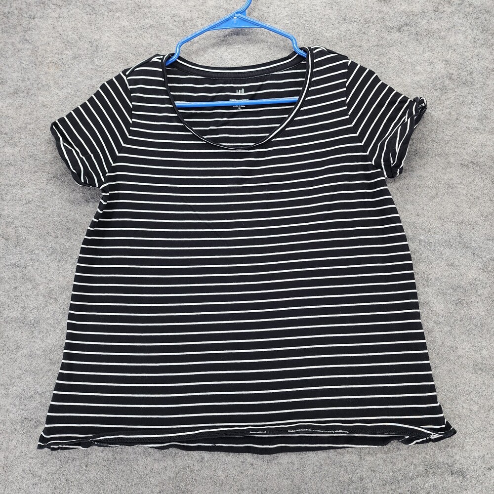 J Jill Shirt Womens XS Petite Black Striped Everyday Cotton Tee